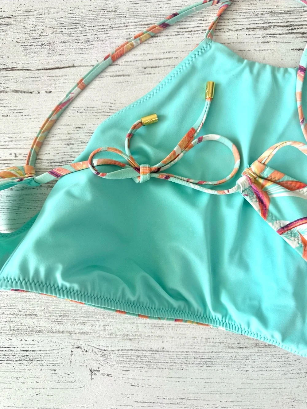 HELEN JON High Neck Halter String Bikini Set L Tropical Botanical